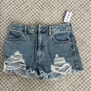 PacSun Women's High Rise Festival Ripped Jean Shorts - Blue